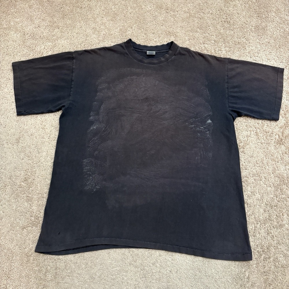 Vintage 90s FADED Eagle T-Shirt Mens 2XL Black Single Stitch USA